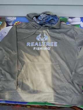 Realtree Fishing Olive Green Hooded Sweatshirt with Camouflage Lining